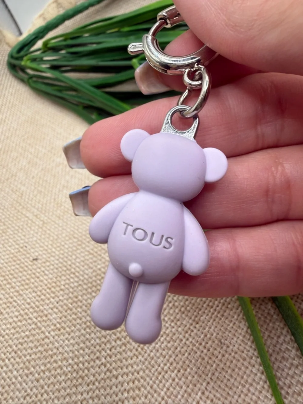 Lilac Bear Keychain Card Holder - Silver Hardware